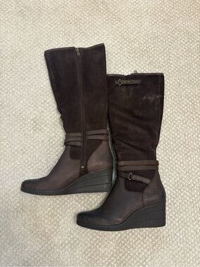 UGG Brown Suede & Leather Wedge Knee Boots